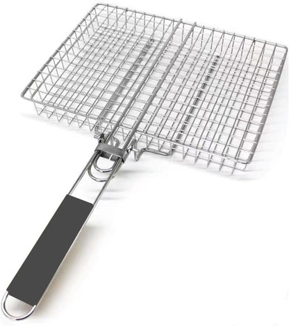 PureQ "Braai Basket"  Stainless Grill Flipper W' Wooden Handle